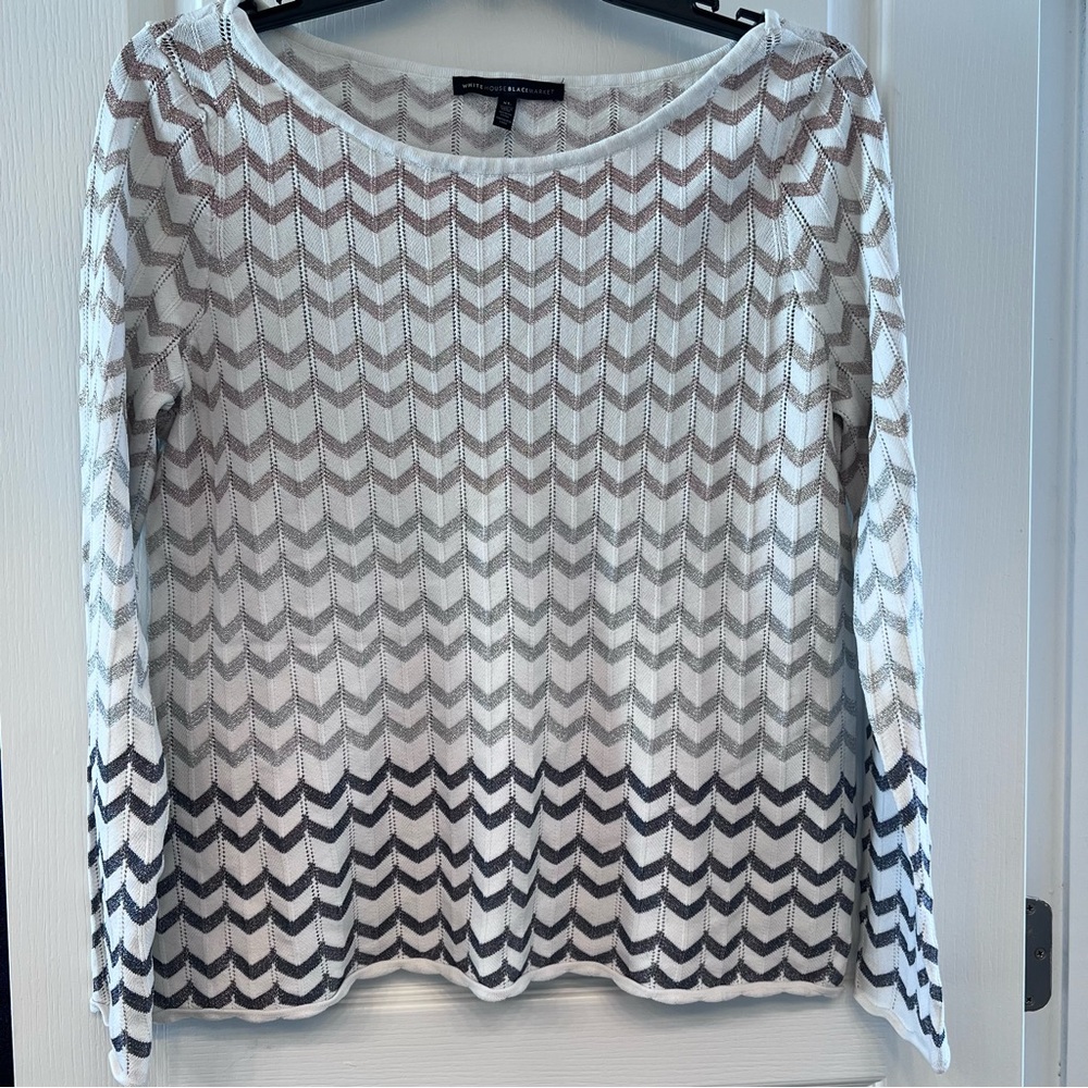 White House Black Market Metallic Chevron Boat‑Neck Sweater XL - Glam Casual